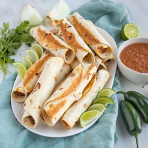 Baked Ground Beef &amp; Cheese Flautas with Homemade Salsa